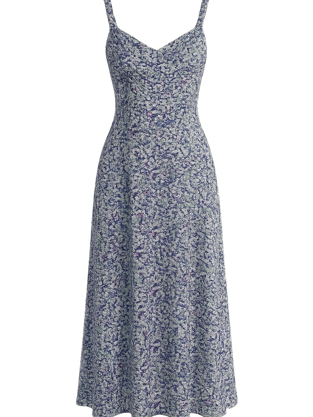 Zara Blue Floral Slip Midi Dress with Sweetheart Neckline